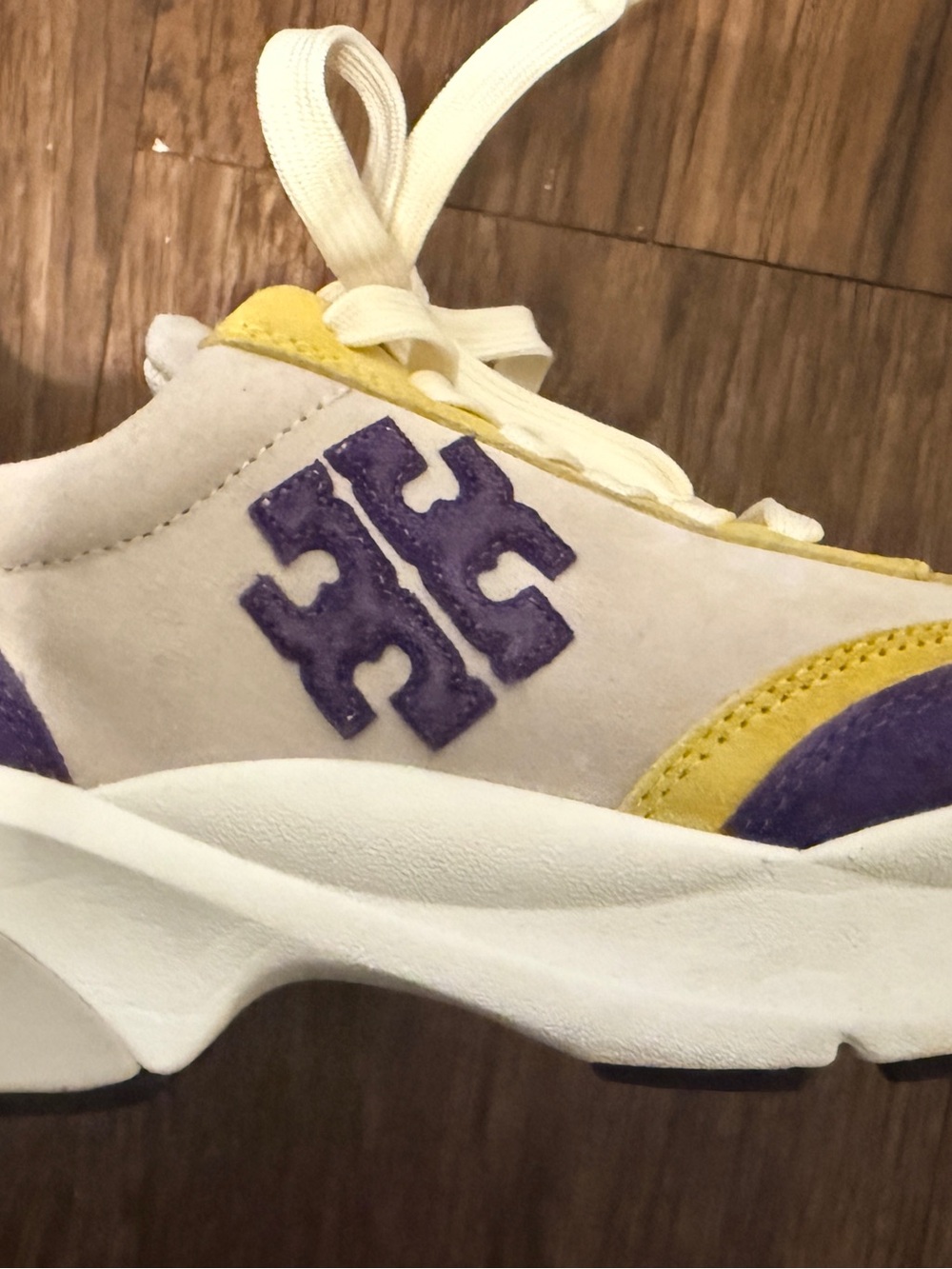 Tory Burch Yellow, Purple & Cream Suede Colorblock Sneaker - Picture 8 of 8